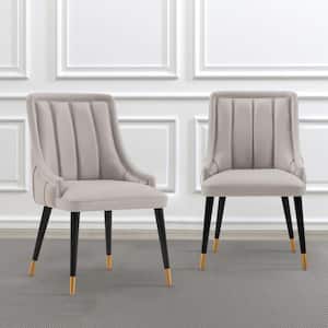 Eda Grey Modern Velvet and Faux Leather Upholstered Dining Chair (Set of 2)