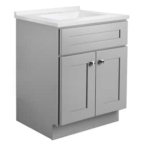 25 in. W x 22 in. D x 34 in H Vanity w/ Cultured Marble Top White, 4 in. Centerset Rect Single Sink, Assembled in Gray