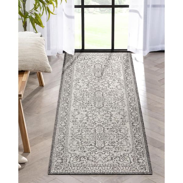 Lia Celesine Persian Oriental Medallion Black 2 ft. 3 in. x 7 ft. 3 in. Runner Indoor/Outdoor Area Rug