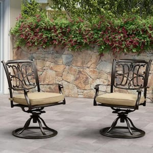 2-Piece Outdoor Sling Swivel Dining Chairs Dining Swivel Rocker Chairs for Garden Deck Pool in Brown