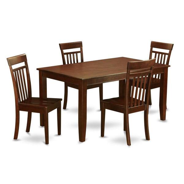 East West Furniture 5-Piece Rectangle Mahogany Finish Solid Wood Top Dining Table with 4-Chairs with Lattice Back