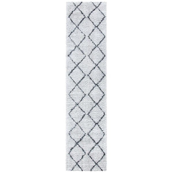 August Shag 2 ft. x 9 ft. Ivory/Gray Diamond Geometric Runner Rug