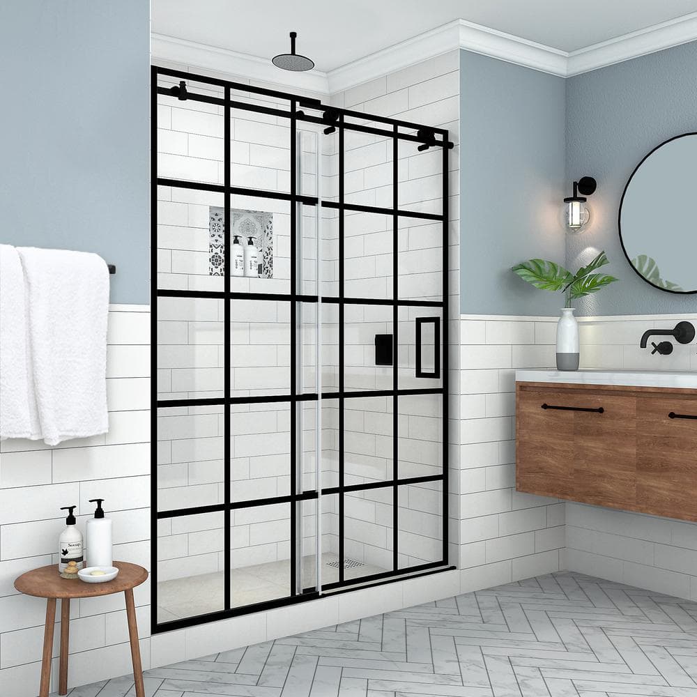Kamaya XL 80" Matte Black Frameless Sliding Shower Door with Clear Glass