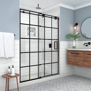 Kamaya XL 52-56 in. W x 80 in. H Frameless Sliding Shower Door, Matte Black with StarCast Clear Glass, Right Hand