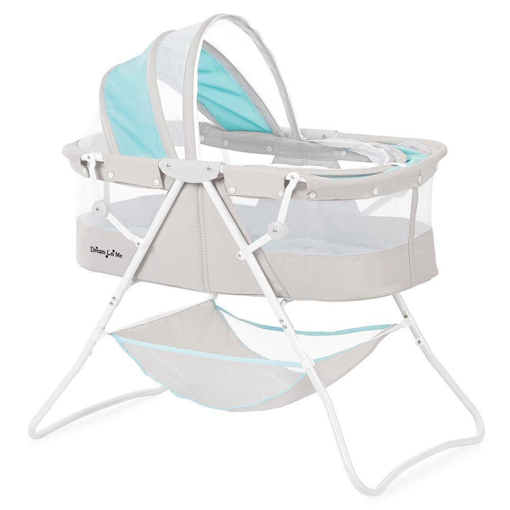 Blue and Gray Lightweight Polyester Foam Bassinet with Canopy