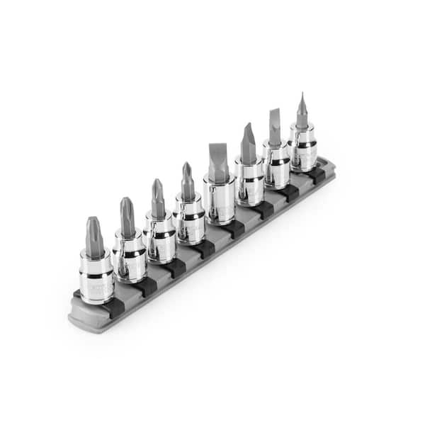TEKTON 3/8 in. Drive Phillips/Slotted Bit Socket Set with Rail (8-Piece) (#1-#4,3/16-3/8 in.)