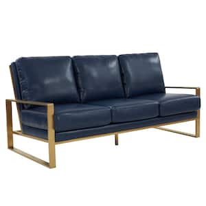 Jefferson 77.1 in. Square Arm Faux Leather Modern Rectangle Sofa in Blue