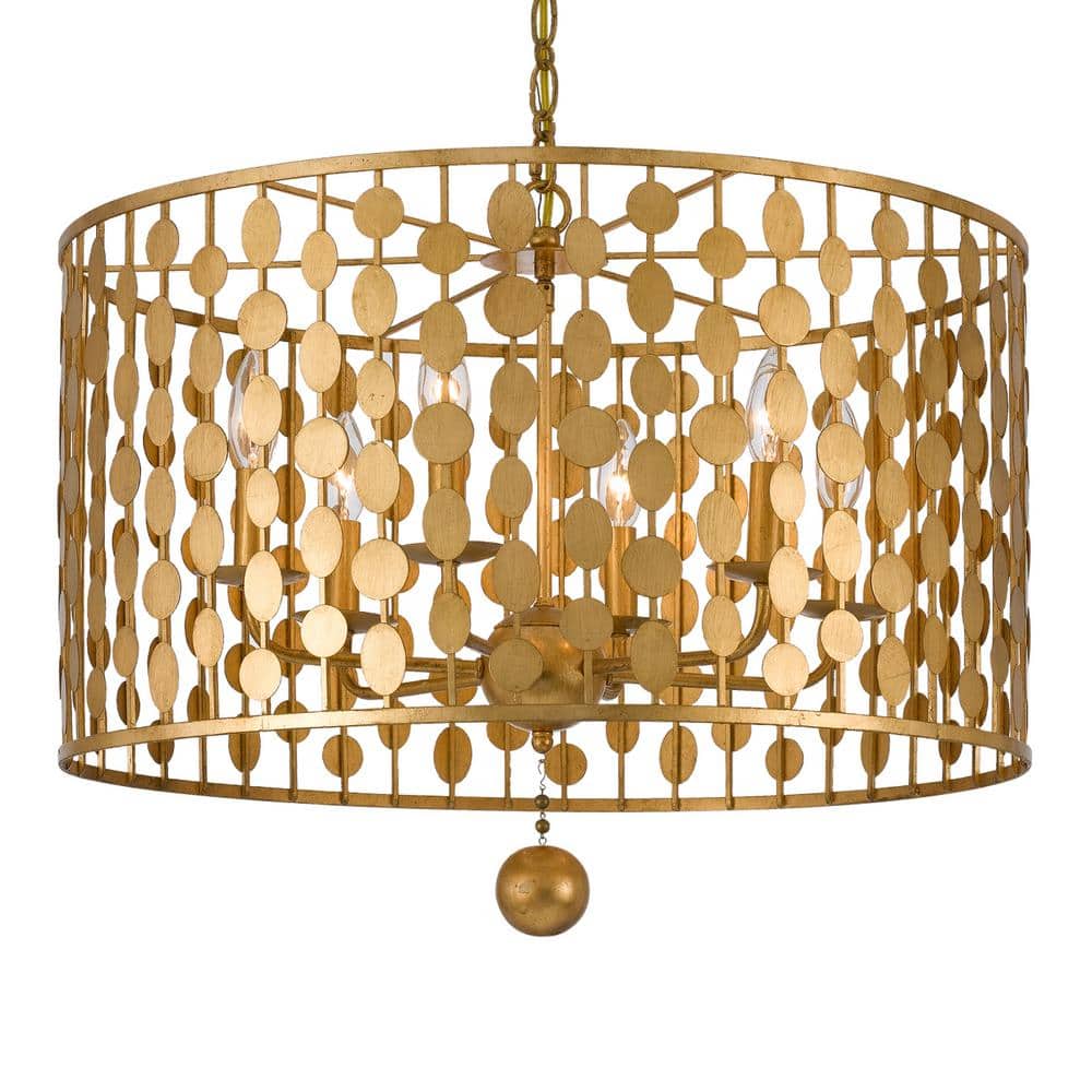 Layla Antique Gold 6-Light Crystal Chandelier with Dimmable E12 Candelabra