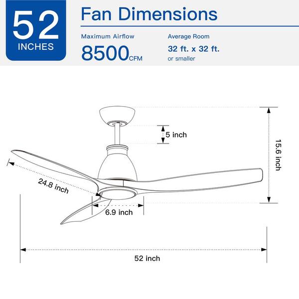 Lukyamzn 52 in. Indoor Black Ceiling Fan with LED Light with