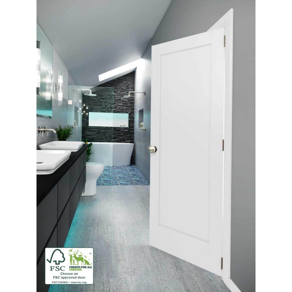 Primed White 80" x 36" Paneled Solid Wood Interior Door