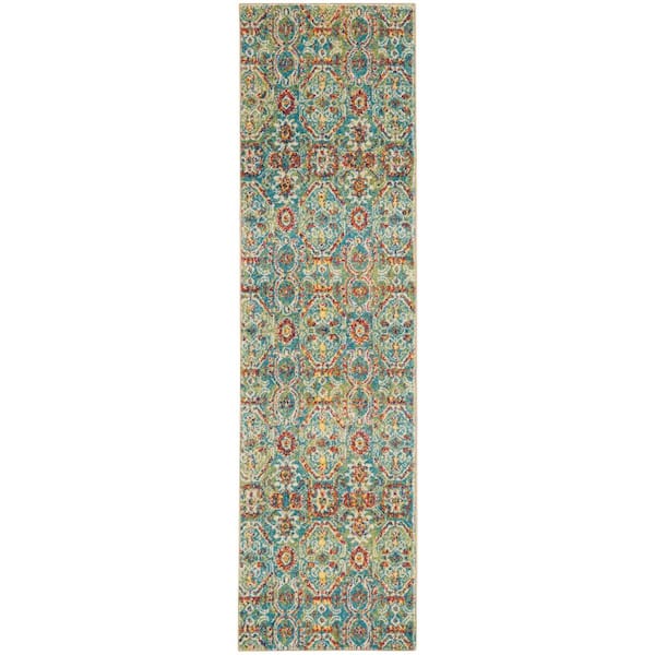 Nourison Allur Turquoise Multicolor 2 ft. x 8 ft. Floral Medallion Boho Transitional Kitchen Runner Area Rug