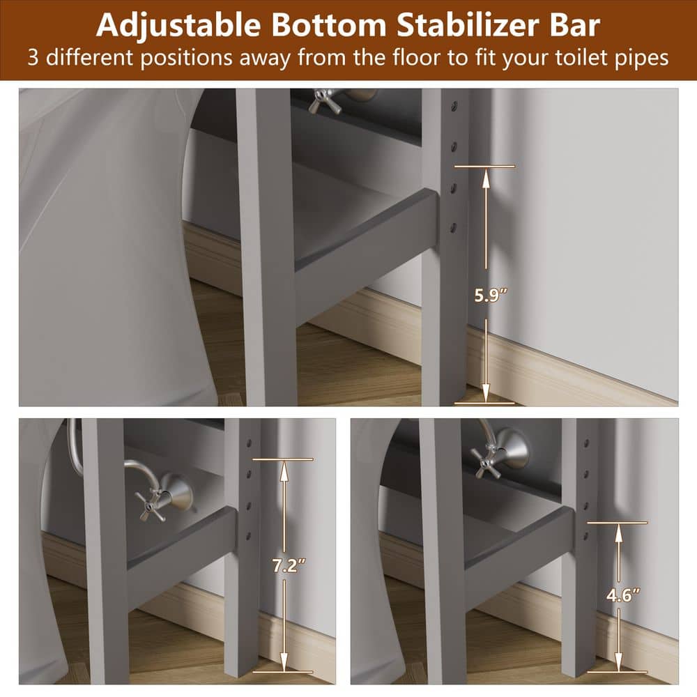 Gray Adjustable Over-the-Toilet Storage Cabinet with Doors