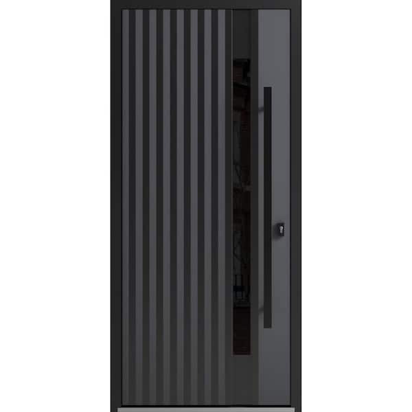 VDOMDOORS 0144 36 in. x 80 in. Left-hand/Inswing Tinted Glass Grey Steel Prehung Front Door with Hardware