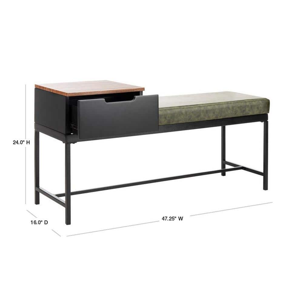 Transitional Maruka 47'' Black and Green Bench with Storage