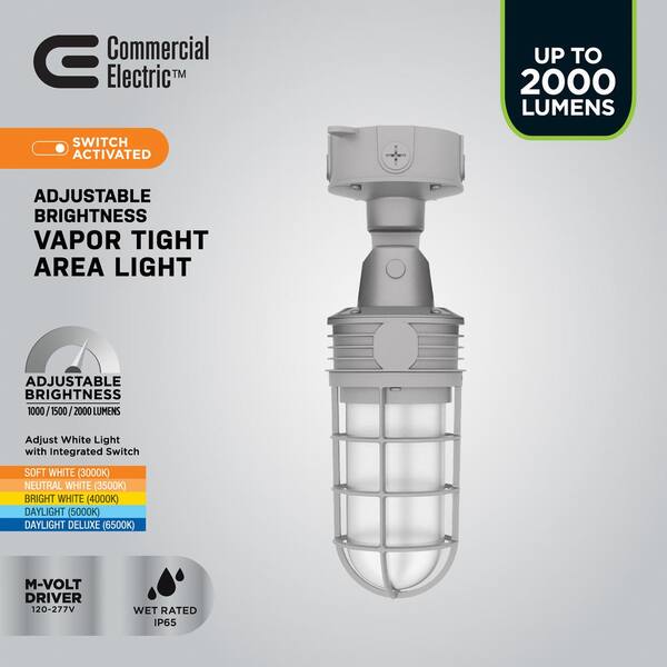Commercial Electric VT 100-Watt Equivalent CE Integrated LED Vaportite CCT/Lumen Select, Canopy Light, Bronze VT20CE Commercial Electric VT 100-Watt Equivalent CE Integrated LED Vaportite CCT/Lumen Select, Canopy Light, Bronze VT20CE