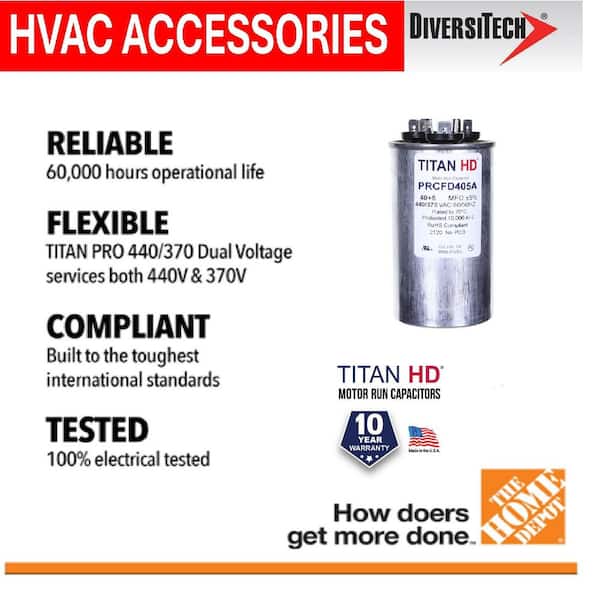 TITAN HD 40 Plus 5 MFD, 440-Volt/370-Volt Dual Voltage Round Run Capacitor