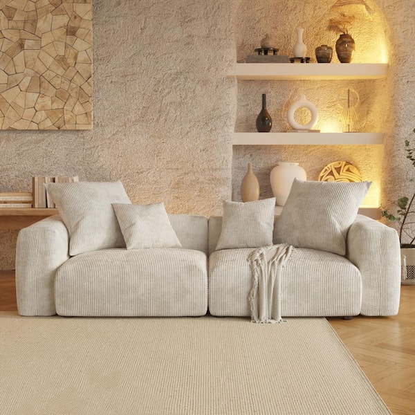 Magic Home Modern 102 in. Square Arm Corduroy Modular Oversized Floor Sofa Loveseat with Removable Covers for Apartment in Beige