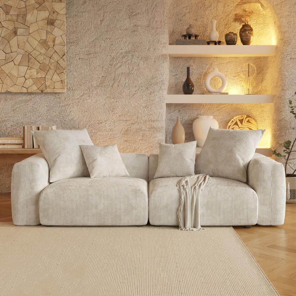 Large Deep Seat 102 in. Corduroy 2-Seater Loveseat Floor Sofa with Washable Covers in Beige for Bedroom Reading Office price history on PriceWatchPro