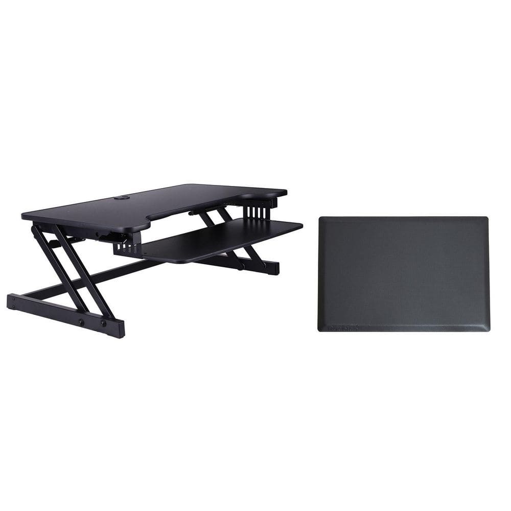 37.5 in. W Black Height Adjustable Standing Desk Converter with Anti Fatigue Mat and Dual Monitor Riser Platform price history on PriceWatchPro