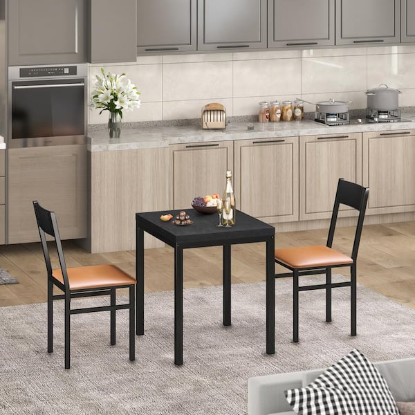 3-Piece Black Dining Table Set Cushioned Chairs Small Kitchen Table 29