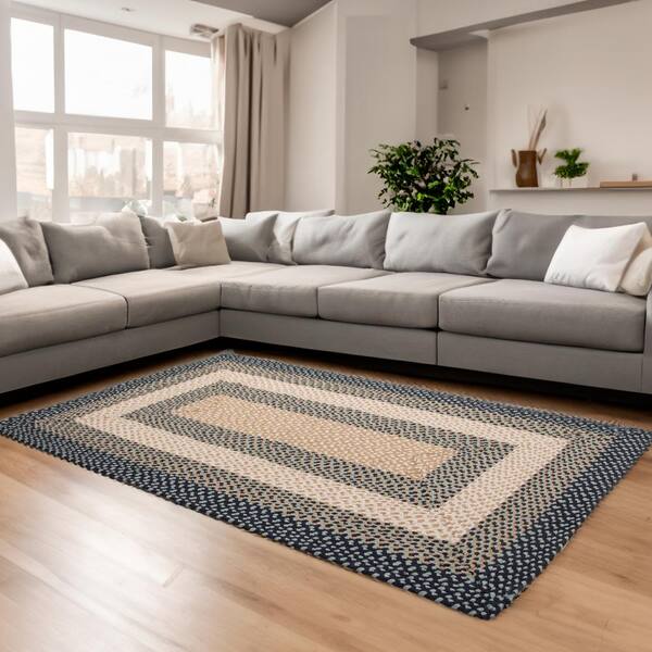 Super Area Rugs Waterbury Rectangle 3 Cream Area Depot and ft. 2 The Braided SAR-WAT01B-BLU-2X3 - X Cotton Home Blue Rug ft