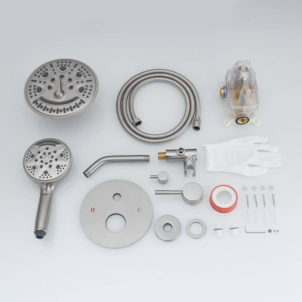 Brushed Nickel Dual Shower Head with Handheld and Rain Spray