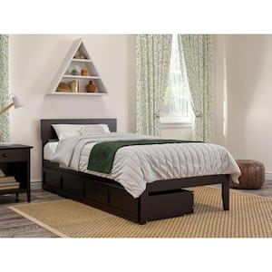 Boston Espresso Twin XL Solid Wood Storage Platform Bed with 2 Drawers