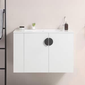 30 in. W x 18 in. D x 19 in. H Wall Mounted Bath Vanity in White with White Ceramic Sink Top