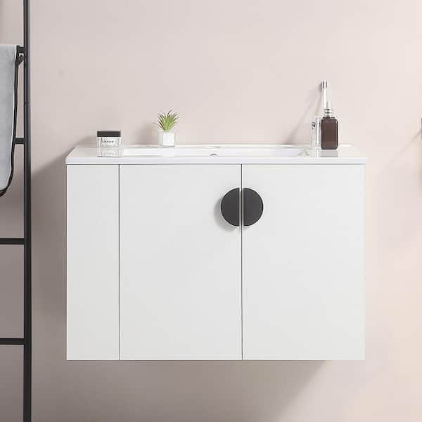 Staykiwi 30 in. W x 18 in. D x 19 in. H Wall Mounted Bath Vanity in White with White Ceramic Sink Top