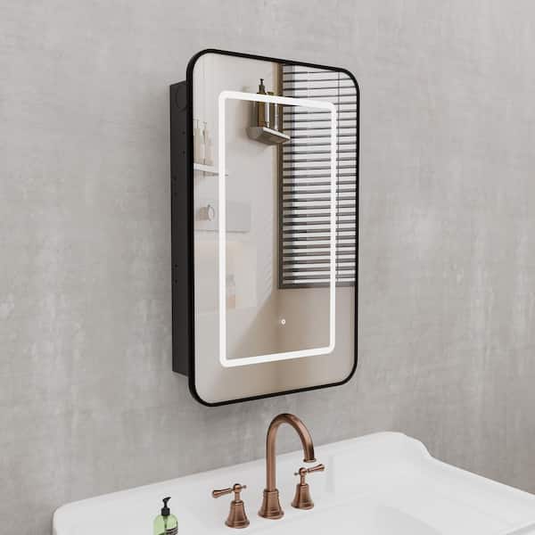 16 in. W x 26 in. H Rectangular Aluminum Framed Recessed/Surface Mount LED Medicine Cabinet with Mirror