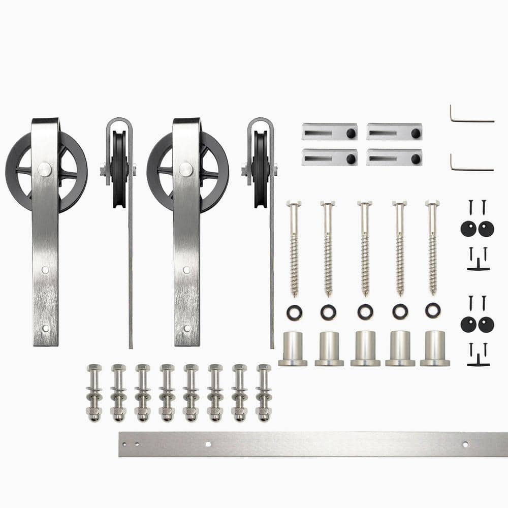 6 ft./72 in. Brushed Nickel Non-Bypass Sliding Barn Door Hardware Kit Spoke Wheel Design Roller for Double Doors price history on PriceWatchPro