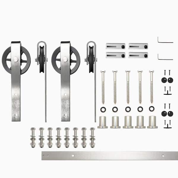 HOMACER 6.6 ft./79 in. Brushed Nickel Non-Bypass Sliding Barn Door Hardware Kit Spoke Wheel Design Roller for Double Doors