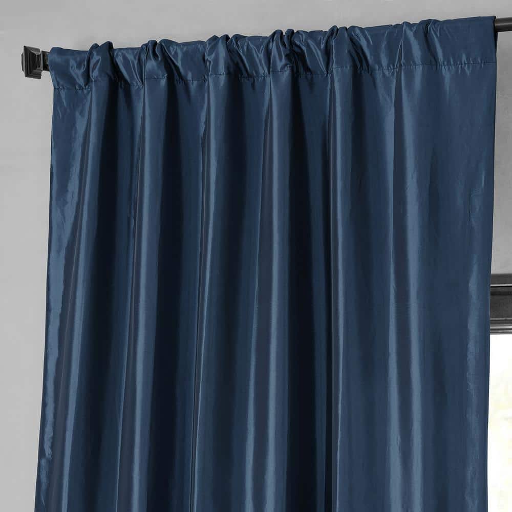 Navy Blue Blackout Faux Silk Taffeta Curtain Panel