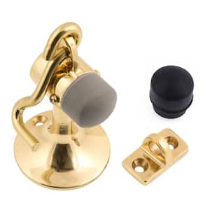 Polished Brass Solid Brass Cannon Floor Door Stop with Hook and Holder
