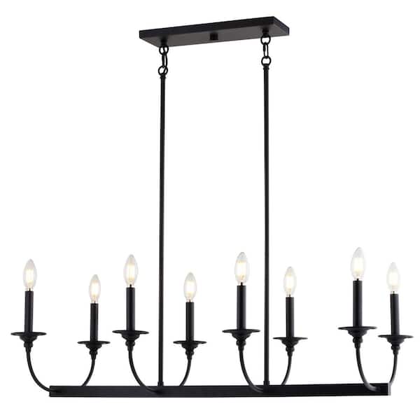 VAXCEL Durham 8-Light Matte Black Linear Chandelier, Adjustable Height, Candle Kitchen Island Pendant Fixture for Dining Room