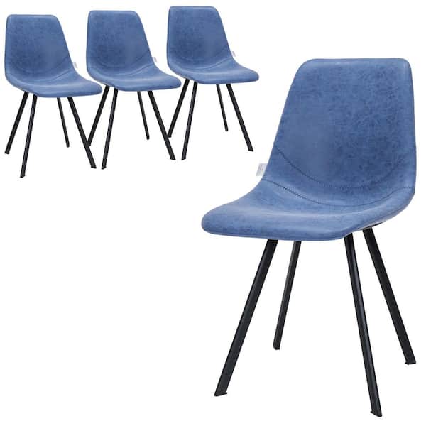 Leisuremod Markley Peacock Blue Faux Leather Dining Chair Set of 4