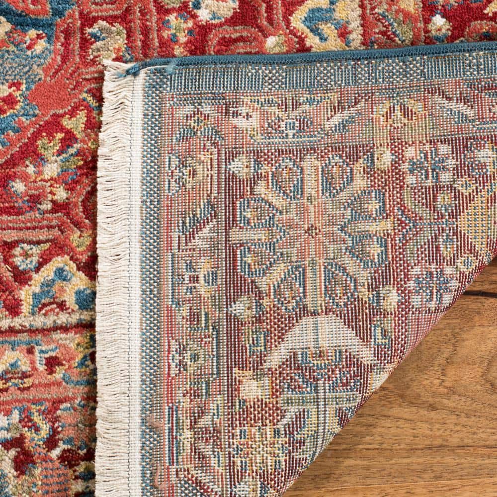 Kashan Blue and Red 9' x 12' Floral Synthetic Area Rug