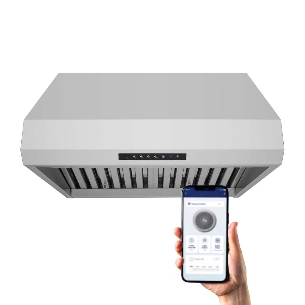 36 in. Professional Under Cabinet or Wall Mounted Range Hood with Smart App Control in Stainless Steel and LED