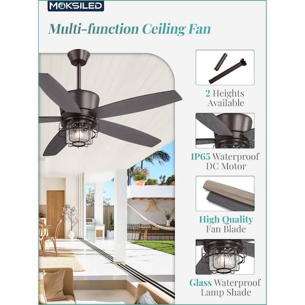 MOKSILED 52 in. Outdoor Black Waterproof Ceiling Fan with Lights