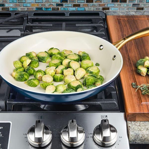 Natural Collection 11 in. Aluminum Ceramic Ultra Performance Nonstick Frying Pan in Navy Gold Handle