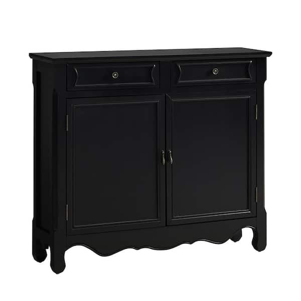 Linon Home Decor Stroup Black Finish Wood 2 Door Accent Console with Fixed Shelf