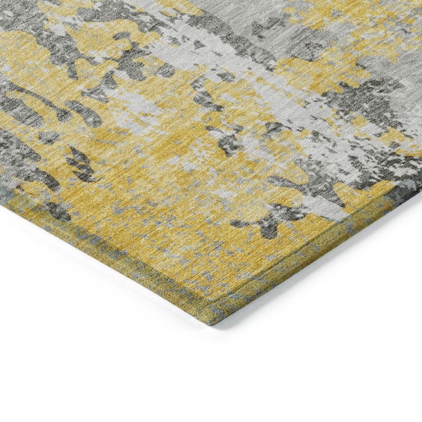 Chantille Machine Washable Indoor/Outdoor Abstract ACN1848 Yellow 8 ft. x 8 ft. Round Rug
