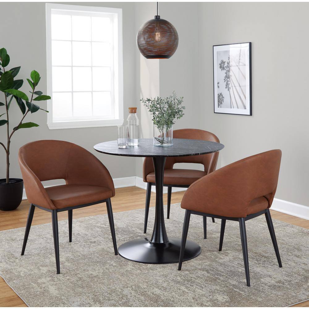 Camel Faux Leather Upholstered Side Chair with Black Metal Legs