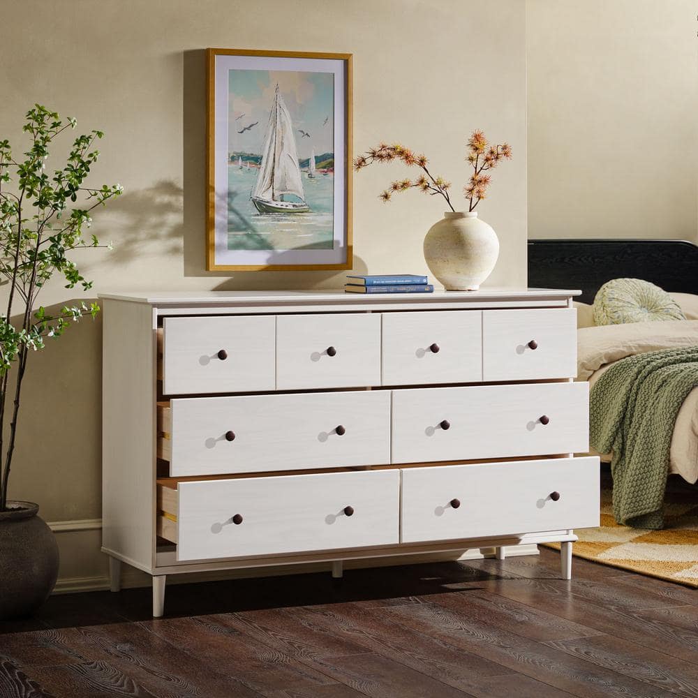 Classic Mid-Century Modern Caramel 6-Drawer 57 in. Solid Wood Dresser - thumbnail 2