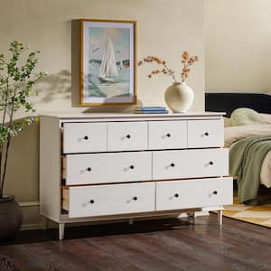 Classic Mid-Century Modern White 6-Drawer 57 in. Solid Wood Dresser