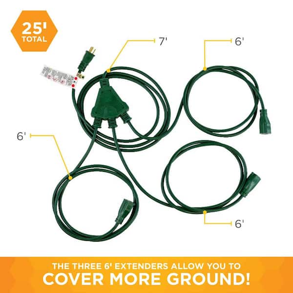 Woods SJTW 25 ft.14/3 3-Outlet Multi-Directional Landscape Cord