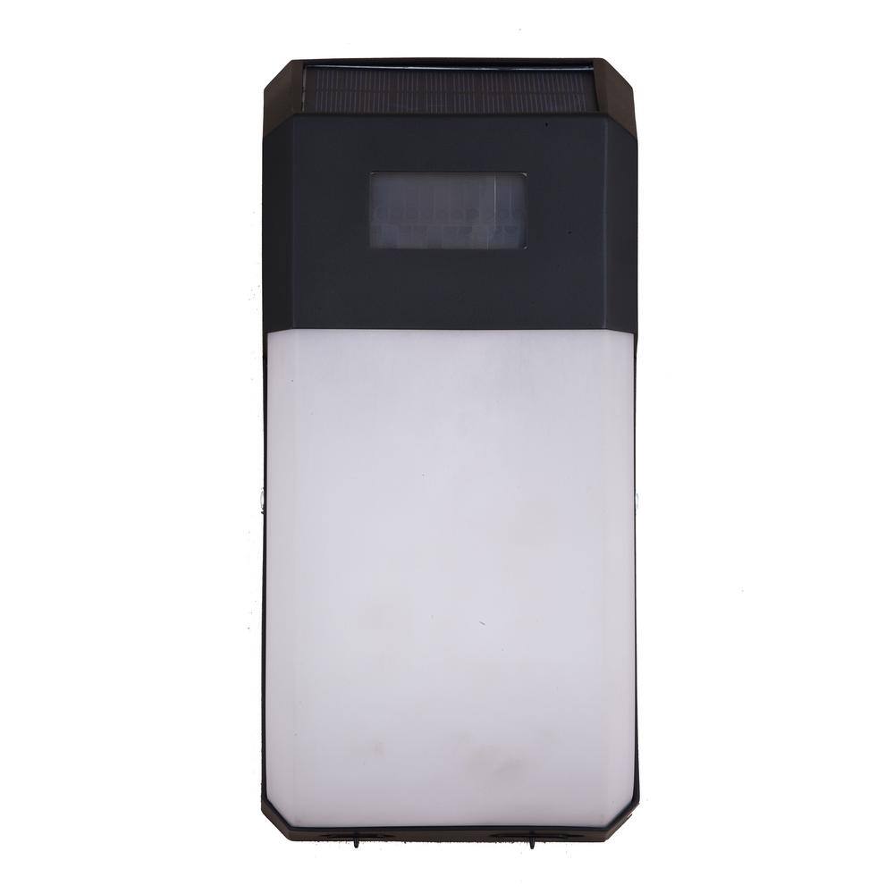 Black Solar LED Outdoor Wall Light with Motion Sensor and Frosted Shade