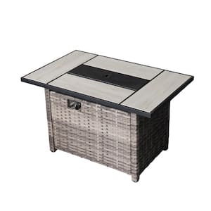 42 in. x  26 in. 50,000 Square Gray Wicker Finish Gas Fire Pit and Lava Rocks