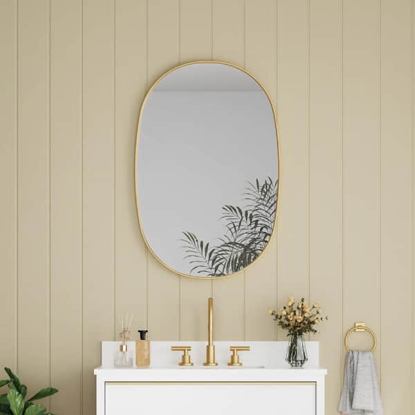 FORCLOVER 24 in. W x 36 in. H Oval Framed Wall Mount Bathroom Vanity Mirror in Brushed Gold