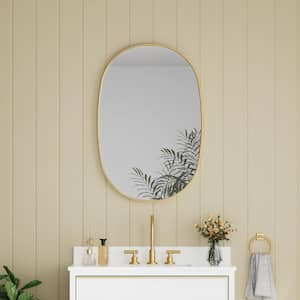 24 in. W x 36 in. H Oval Framed Wall Mount Bathroom Vanity Mirror in Brushed Gold